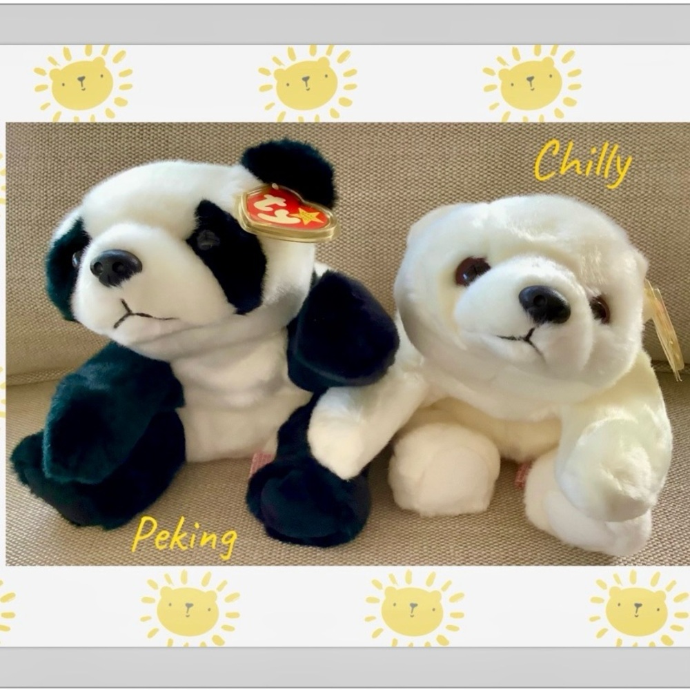 New Vintage Ty Beanie Buddy Peking Panda & Chilly Polar Bear (Retired)